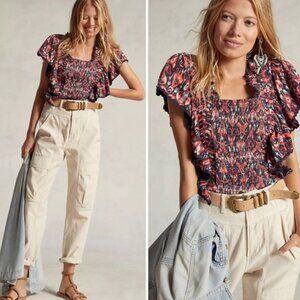 NWT Anthropologie Let Me Be Smocked Crop Top Size S